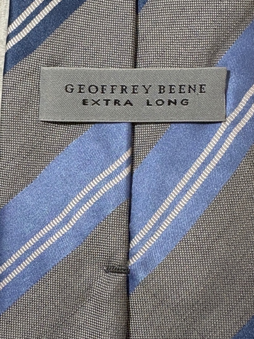 Geoffrey Beene Extra Long Silk Striped Tie Blue Gray 65"